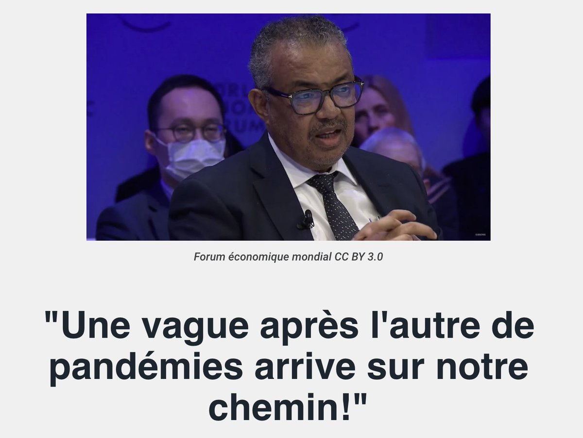 Les pourris lisent dans les boules de cristal du tiroir caisse de Big Pharma. 
Le chef de l'OMS Tedros, Bill Gates, Anthony Fauci et le développeur de vaccins Peter Hotez disent tous avec enthousiasme qu'une nouvelle pandémie arrive.

Ils disent également que ce sera une grave