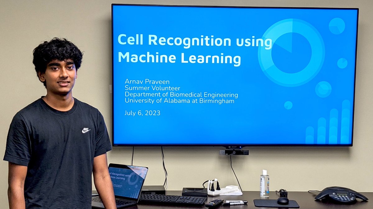 Incredible! Arnav, a summer volunteer, has astounded us with his machine learning expertise. Using an algorithm, he identified live and dead cells in cell culture, aiming for a simple and cost-effective method. He was guided and mentored by Dr. Thanh Nguyen from UAB-BME dept.