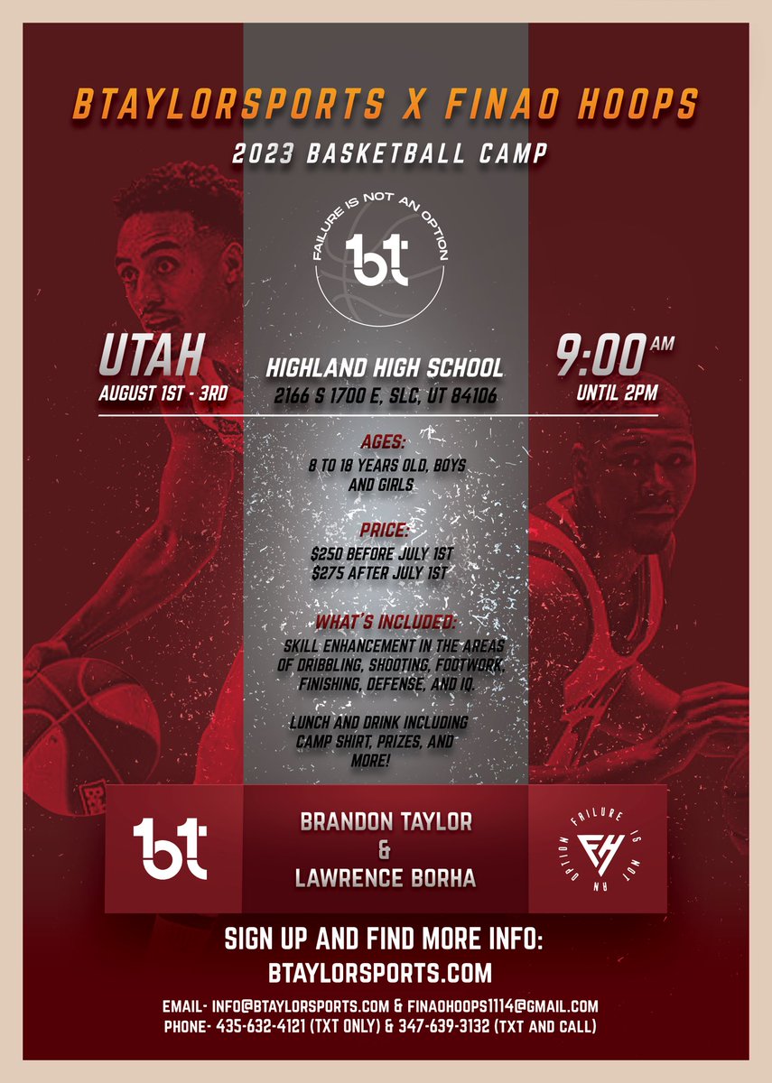 Mentioned this on this week's pod...don't forget to check out former #RunninUtes @Brandont824 and @LawrenceBorha's camp this year. August 1-3 at Highland High. Should be incredible! More info at btaylorsports.com #Utes #GoUtes