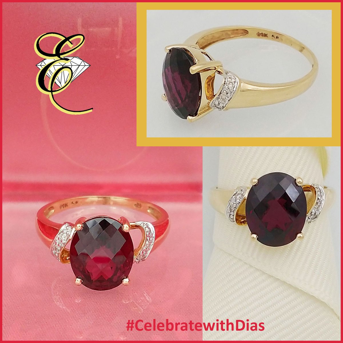 EichhornJewelry's tweet photo. 14K yellow gold Ring with an oval checkerboard-cut Garnet and 6 round brilliant-cut accent Diamonds, finger size 7.5. From Our Estate Collection $400. #start2sparkle #alwaysthinkDIAMONDS #eichhornglow #1diamondatatime #CelebratewithDias #ColorWithYourDias #estatejewelry https://t.co/Be0vwtiz96
