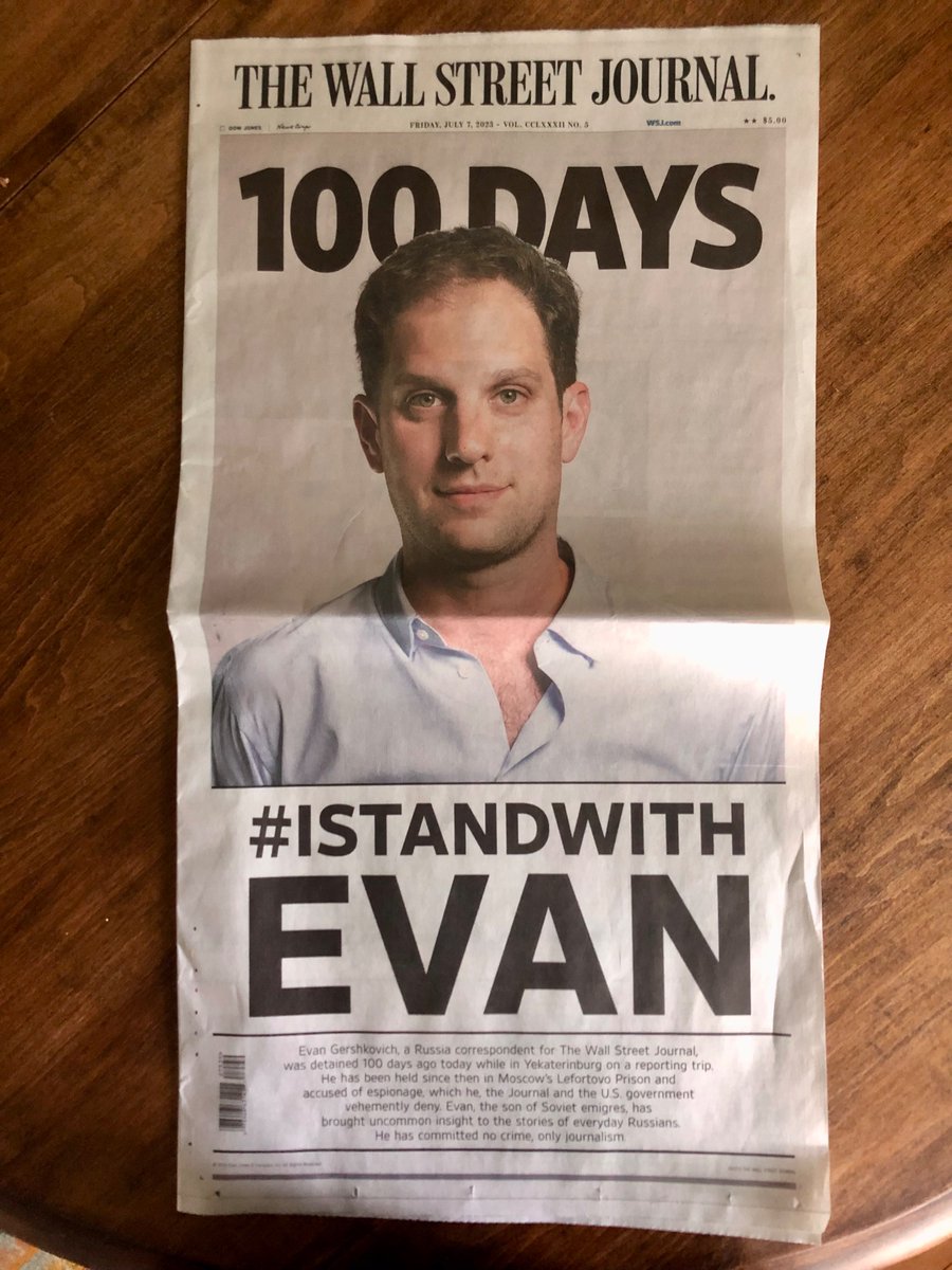 A bleak milestone. We stand with our @wsj colleague, detained in Russia now for 100 days. Journalism is not a crime.