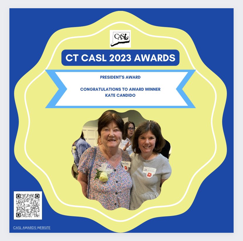 Congratulations to @ctcasl 2023 President’s Award winner @KateMCandido for all the work & support for CASL & the CASL President you have shown! @aasl #ctlibraries @MsThomBookitis @jluss @ljbh35 @valdilorenzo @JohnReadLibrary @AGoodLibrarian
