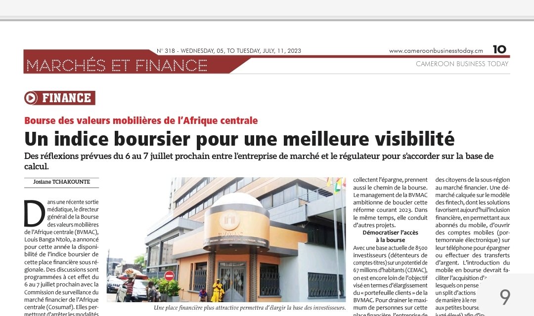 jotchakounte's tweet photo. @BVMAC3 Cameroon Business Today en parle déjà dans son édition de cette semaine
#Bvmac 
#CBT https://t.co/y6n3NFq1C4