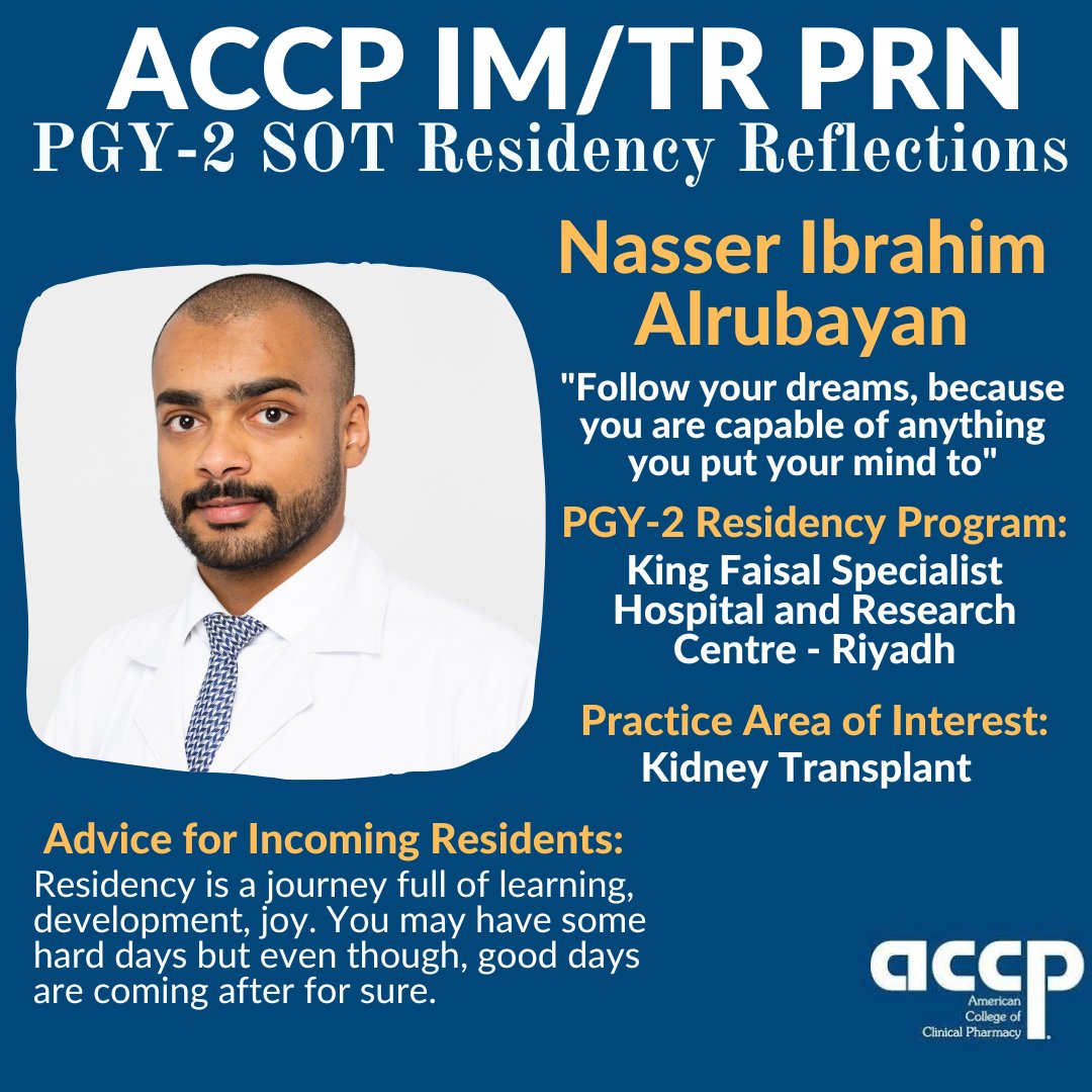 TxpPRN's tweet photo. 🎓💊 Class of 2023 PGY-2 SOT Residency Reflections: Nasser Ibrahim Alrubayan from King Faisal Specialist Hospital and Research Center – Riyadh. Nasser’s practice areas of interest include kidney transplant. Congratulations, Nasser! 🎉🌟#TxPharm #PharmRes https://t.co/mw8yHgeSNr