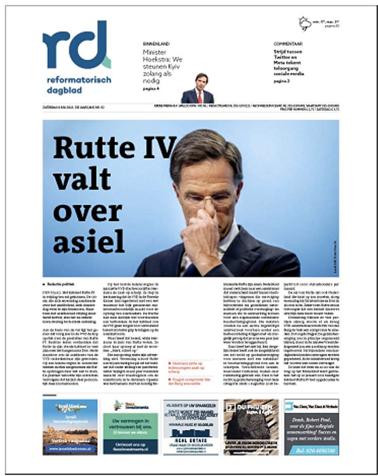 Zo zou de voorpagina worden om 20.00 uur en dit werd hem om 21.00 uur. Journalistiek is een mooi vak en RD-collega's zijn harde werkers.