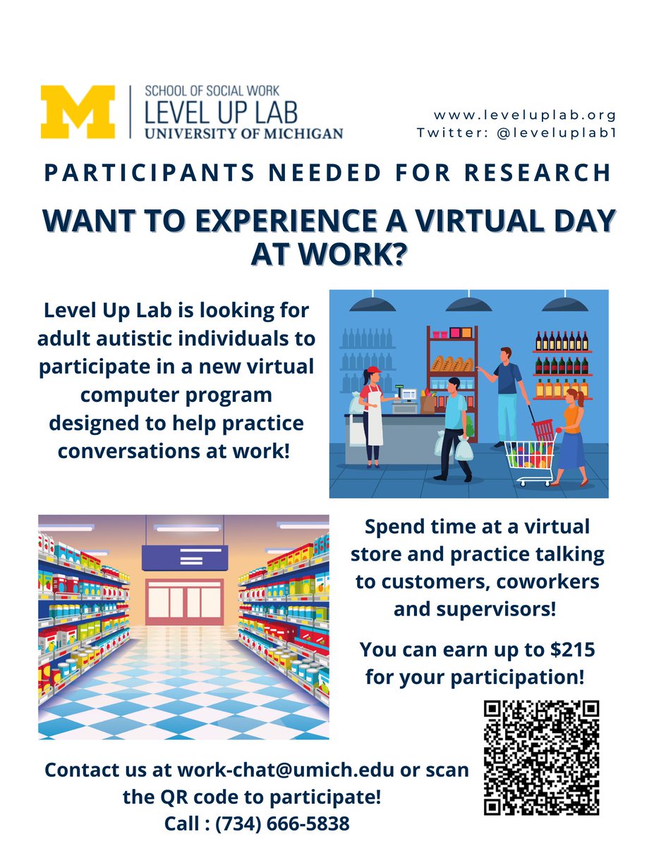 leveluplab1's tweet photo. Looking for adult #autistic individuals to participate in a #researchstudy! Earn up to $215! See if you are eligible here: https://t.co/u1fRsZgM3o
#Autism #research https://t.co/sCjdF6ui2X