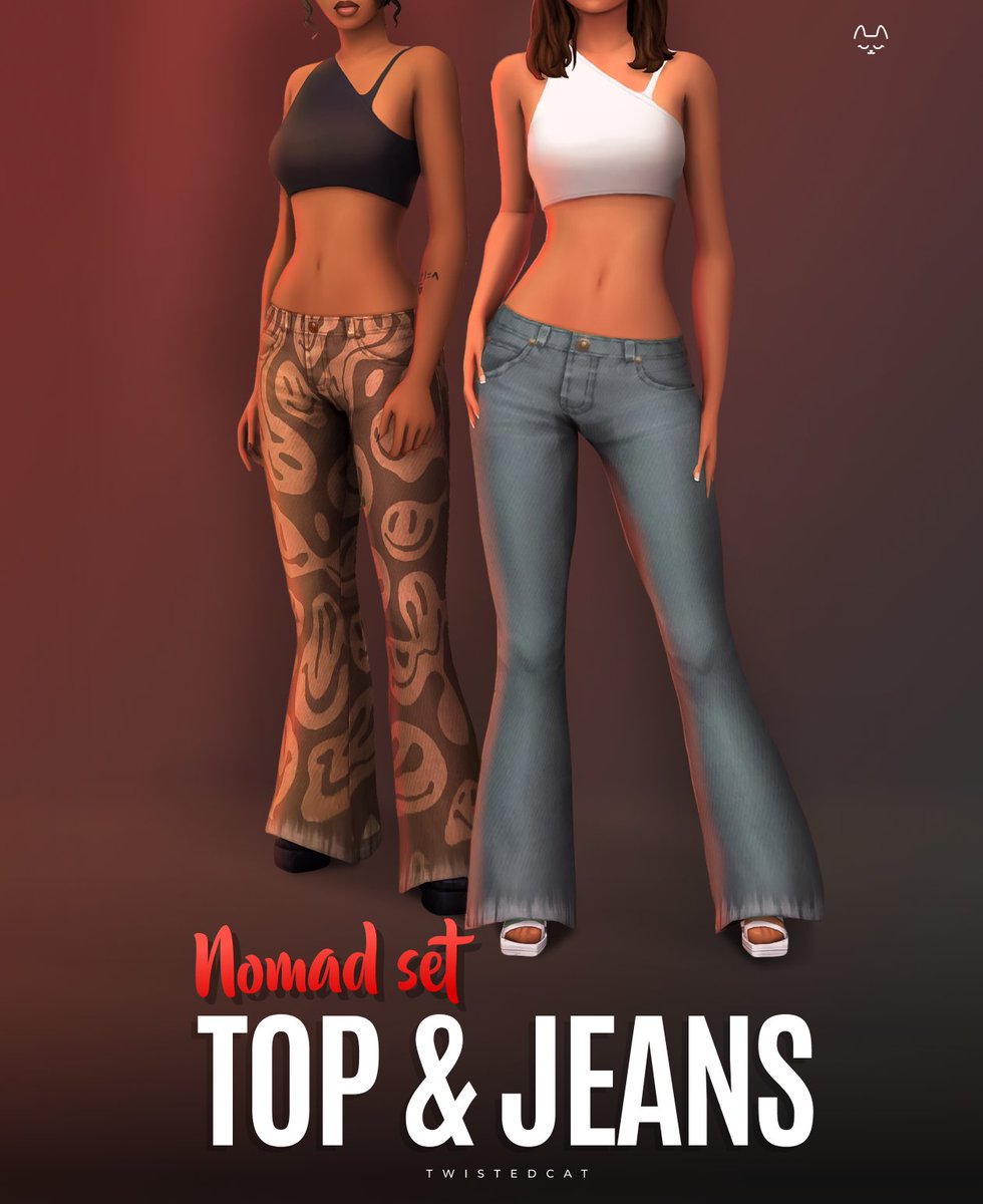 The Nomad clothing set is now out on my Patreon! ✨

The set consists of a crop top and flared low-rise jeans. Hope you enjoy! 💛

Dl: bit.ly/3PLKubq
Public release: July 28th 

#TS4 #TS4CC #Sims4Cc #TheSims4