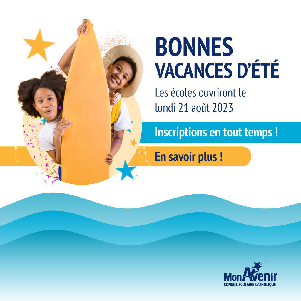 cscmonavenir's tweet photo. Nous vous souhaitons d'excellentes vacances d'été. Les écoles ferment aujourd'hui et rouvriront lundi 21 août. 
Les inscriptions sont encore possibles : https://t.co/PUPEX3q88D
Au plaisir de tous vous retrouver à la rentrée, le mardi 5 septembre. https://t.co/FQNdkiryLl