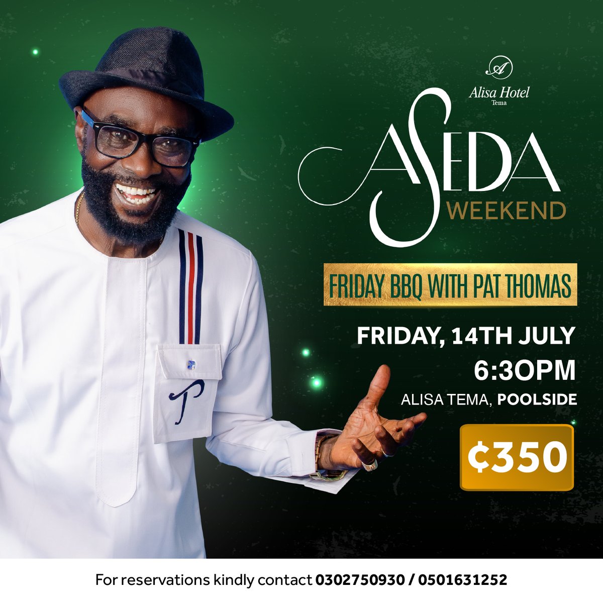 AlisaHotelGroup's tweet photo. Introducing our Aseda Weekend packed with activities ready to celebrate Alisa Hotel Tema!
Make your reservations, contact 0302750930/ 0501631252
#alisahotels #alisatema #asedaweekend #fridaybbq #sundaybrunch #megasplash #noplacelikealisa https://t.co/ThHn53ERg6