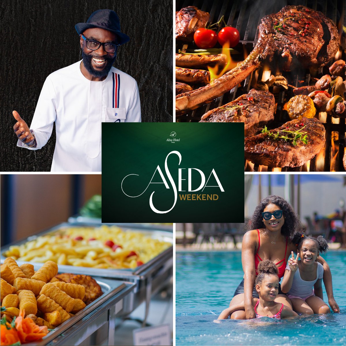 AlisaHotelGroup's tweet photo. Introducing our Aseda Weekend packed with activities ready to celebrate Alisa Hotel Tema!
Make your reservations, contact 0302750930/ 0501631252
#alisahotels #alisatema #asedaweekend #fridaybbq #sundaybrunch #megasplash #noplacelikealisa https://t.co/ThHn53ERg6
