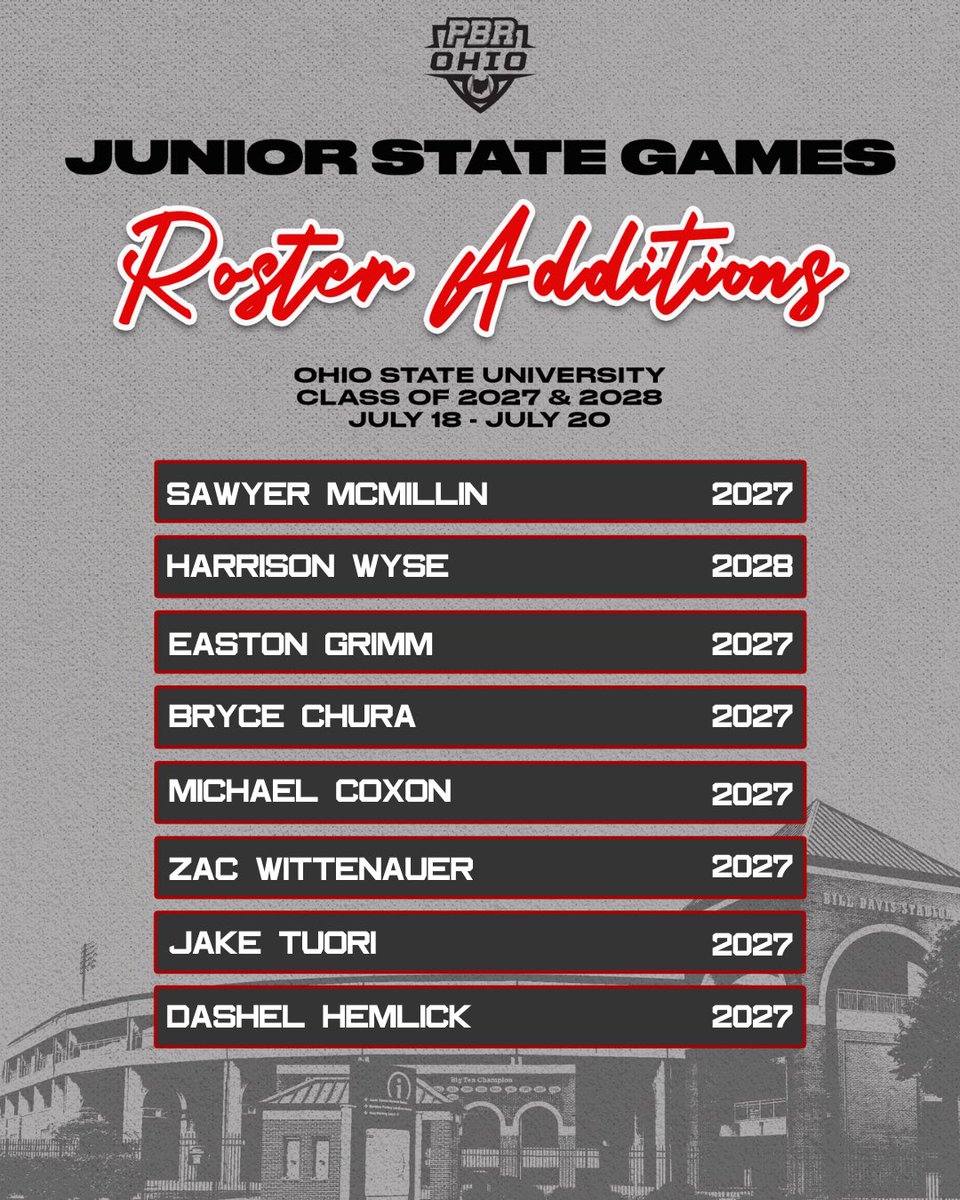 PrepBaseballOH's tweet photo. 🚨 𝙿𝙱𝚁 𝙾𝙷𝙸𝙾 𝙹𝚄𝙽𝙸𝙾𝚁 𝚂𝚃𝙰𝚃𝙴 𝙶𝙰𝙼𝙴𝚂 🚨
See you at Ohio State ‼️
🎟▶️ https://t.co/g6PhEa1KyZ
#JSG23 #BeSeen https://t.co/IzMRwRgATn
