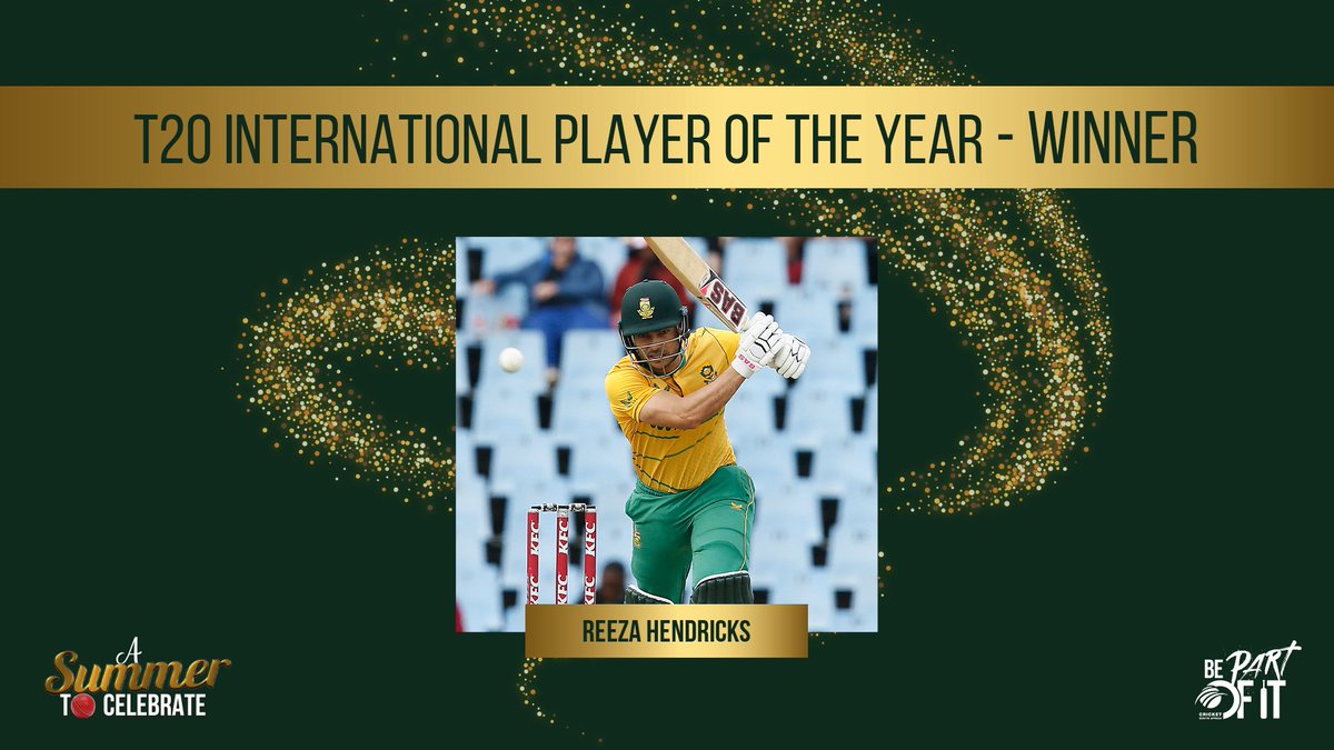 WINNER - T20I PLAYER OF THE YEAR  🏆

Reeza Hendricks scored 495 runs at an average of 49.5. In hitting six 50s that contributed to his strike rate of 157.14, four of them were consecutive.

#CSAAwards2023 #SummerToCelebrate #BePartOfIt