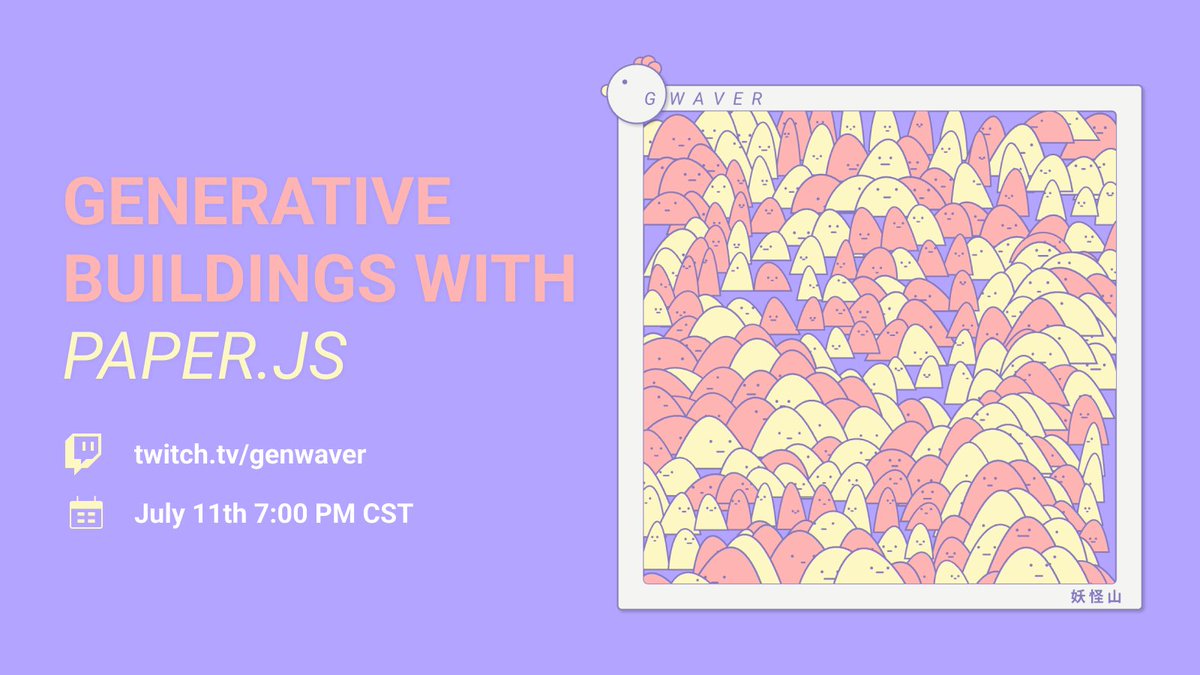 Join me next Tuesday 7 PM for my first live creative coding session 🎨

I'll be using @PaperJS  for the very first time ✨. It's going to be a wild ride full of improvisation and creativity. Don't miss out!

twitch.tv/genwaver

#generativeart #livecoding