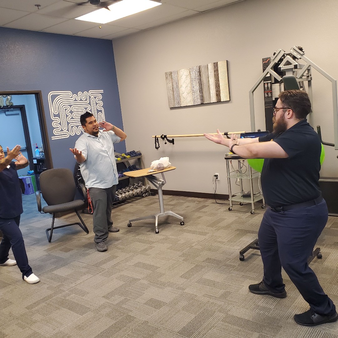 Optimal_PTLV's tweet photo. We got our chi flowing this week with some peaceful 🧘🏻‍♂️tai chi! 
Huge #thanks to our future #physicaltherapist David for this awesome in-service. 
It was energizing, educational, and a great weekend start. 👨‍🎓
We wish David the best as he continues his Doctorate program at #UNLV https://t.co/3CMkFEF4Iv