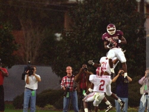 Speaking of “moments” in MSU history, this is the one that comes to mind. I was in the <a href="/maroonband/">Famous Maroon Band</a> when Eric Moulds (<a href="/HailStateFB/">Mississippi State Football</a>) made this catch. I thought he had been abducted by aliens he jumped so high. <a href="/brianhadad/">Brian Hadad</a> @robbiefaulk247