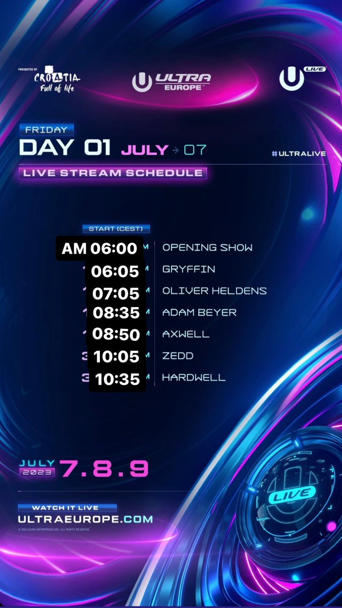 Palm_Tree_Mafia's tweet photo. ULTRA EUROPE🇭🇷 Day 1
配信タイムテーブル🙌 https://t.co/1zb9wRSK6b
