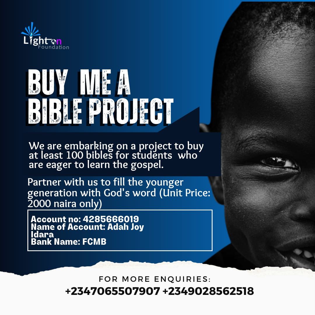 SalimonuOlaitan's tweet photo. We intend to give secondary students Bibles to aid their spiritual growth.
We are still raising funds to get enough Bibles and we plan to distribute either next week or 2 weeks time as their exams starts soon.
If the Lord is laying it in your heart to give, we are open to receive https://t.co/ugaVCCK9m9