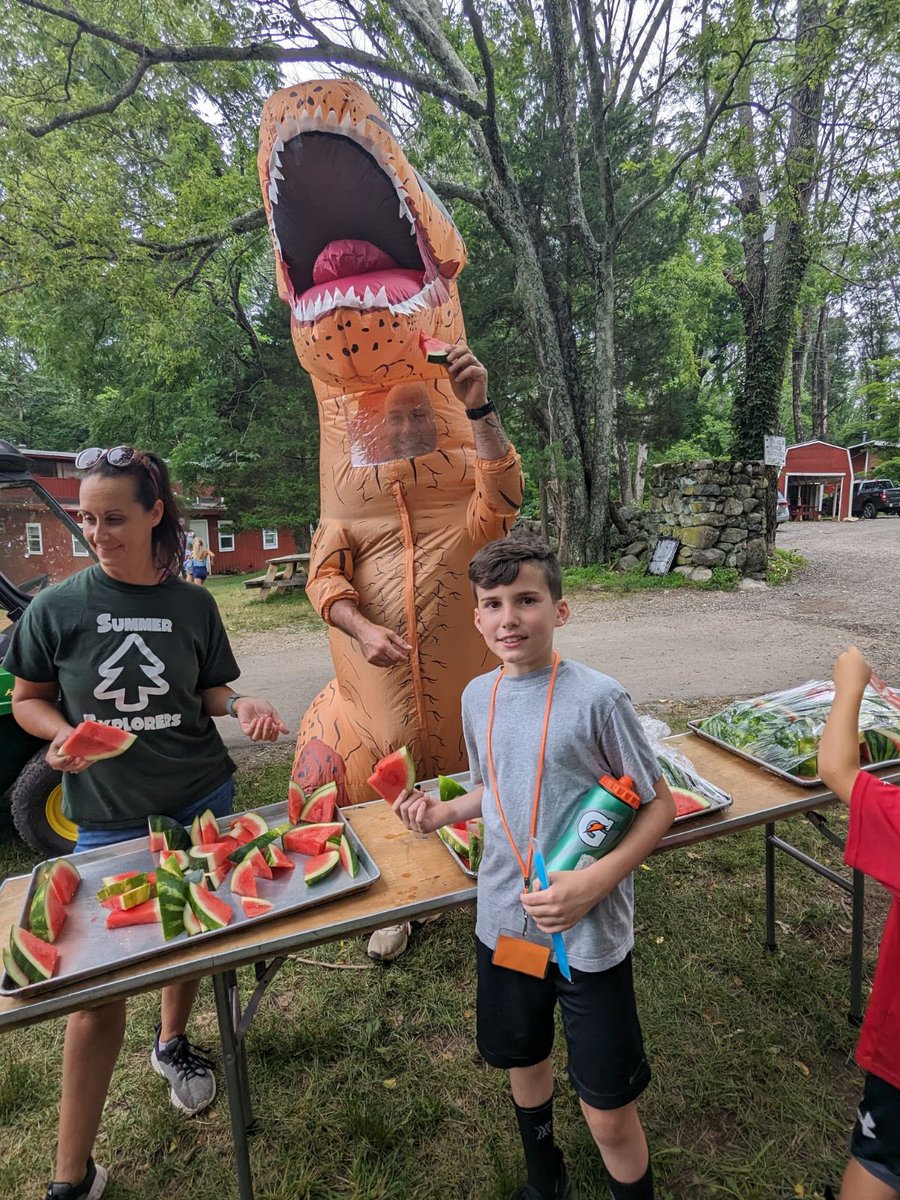 STEM Camp Special Guest!  Tyrannosaurus Rex (aka Dr. Jared Fowler, UGL Principal) helped distribute watermelon to some eager campers. #wmhometownpride <a href="/UGLPrincipal/">Dr. Jared Fowler</a> #wmmagicalmoments