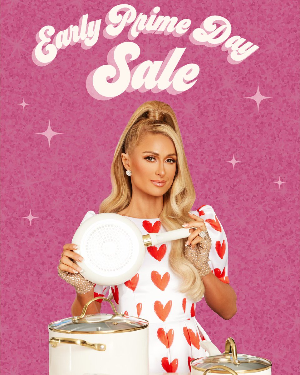 ParisHilton's tweet photo. I've got something special for you...Shop Prime Day early on my cookware collection! 💕These deals won't last long, so hurry to the sale!💗   https://t.co/YbQRrDMHFn https://t.co/uxK3UwuqlH