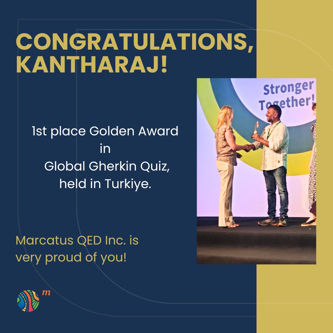 MarcatusQED's tweet photo. 🎉 Congrats to Kantharaj from @MarcatusQED Agriculture Operations team for clinching the victory at the Global Gherkins Quiz 2023 in #Turkiye ! 🌟 Your knowledge and expertise are truly remarkable. 🥳 Keep shining and making us proud! 🙌👏 #GherkinsQuizChampion #MarcatusQED https://t.co/UhKtINdYh6