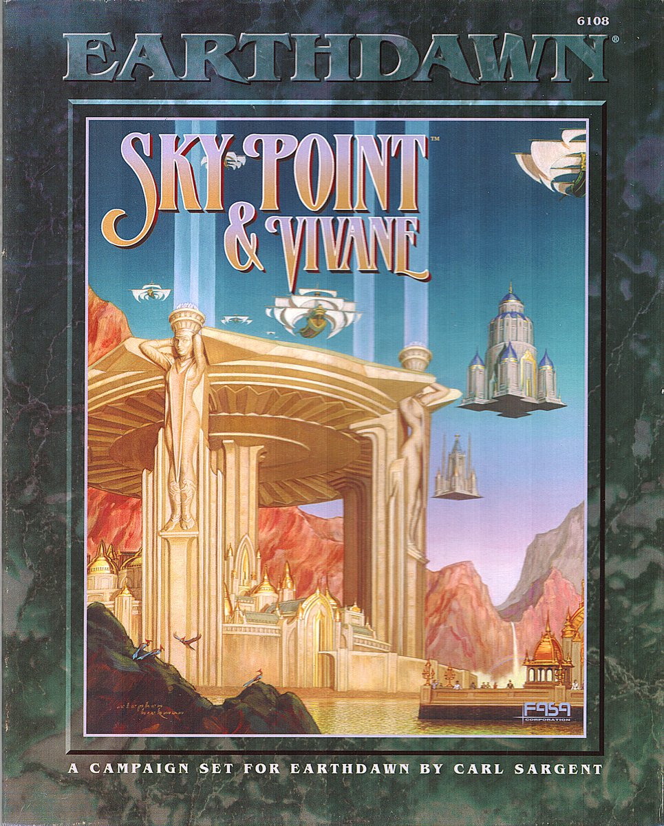 mavmaramis's tweet photo. Earthdawn: Sky Point & Vivane, FASA, 1994. Cover: Stephen Hickman. #roleplaying #Earthdawn #SkyPoint #Vivane #FASA #StephenHickman @thatsgoodweb @afrocosmist @retroscifiart @doberes https://t.co/z0ImFSTQ67