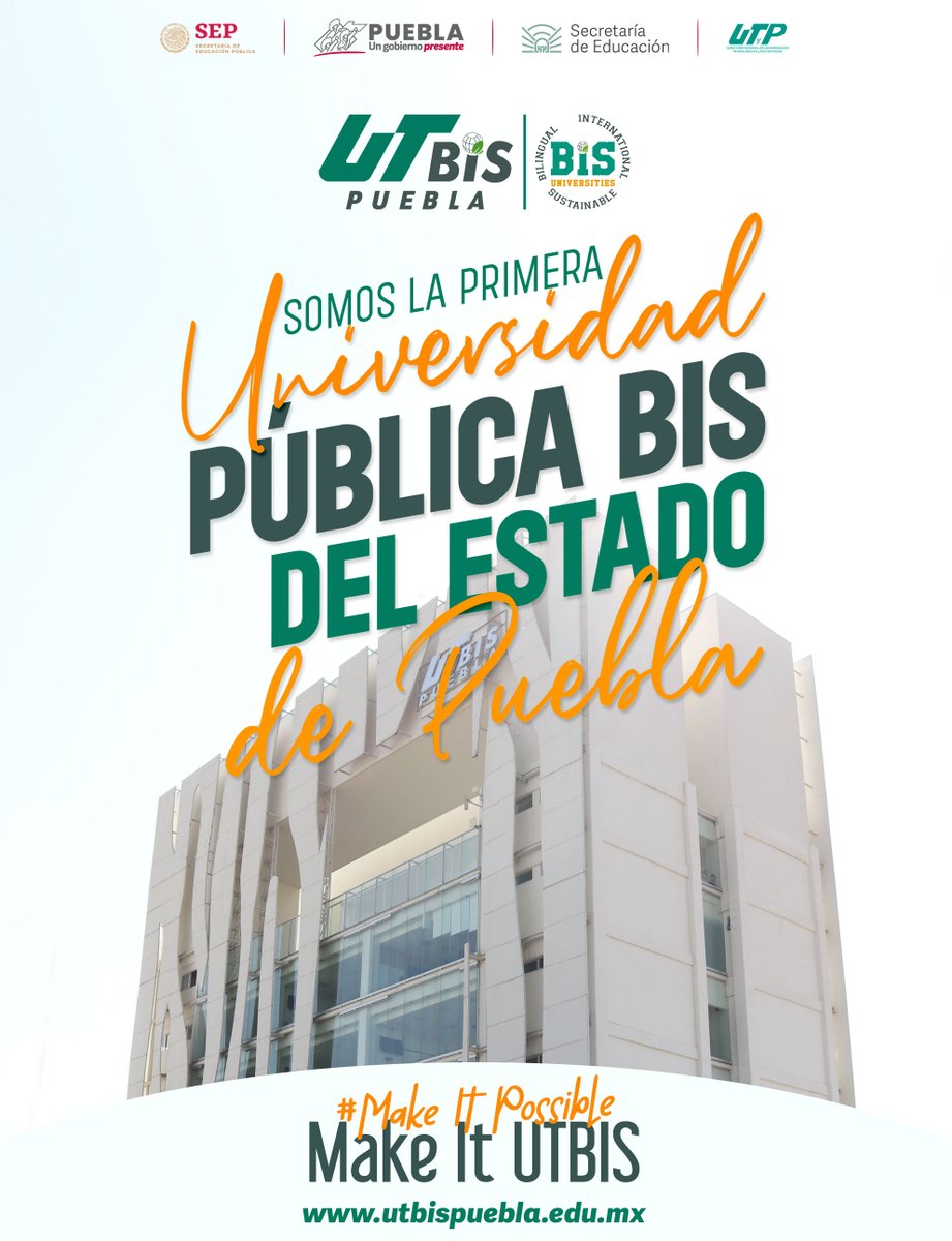 UTBISPuebla's tweet photo. ¡Conoce la oferta educativa que la UTBIS Puebla tiene para ti! https://t.co/tyk0OoOlUz
Estudiar una carrera BILINGÜE te abre las puertas a un territorio más extenso, dándote la oportunidad de trabajar en el extranjero.
#Admision2023 #BISModel #BISUniversities #ProudlyUTBIS https://t.co/1XGt2CcVSH