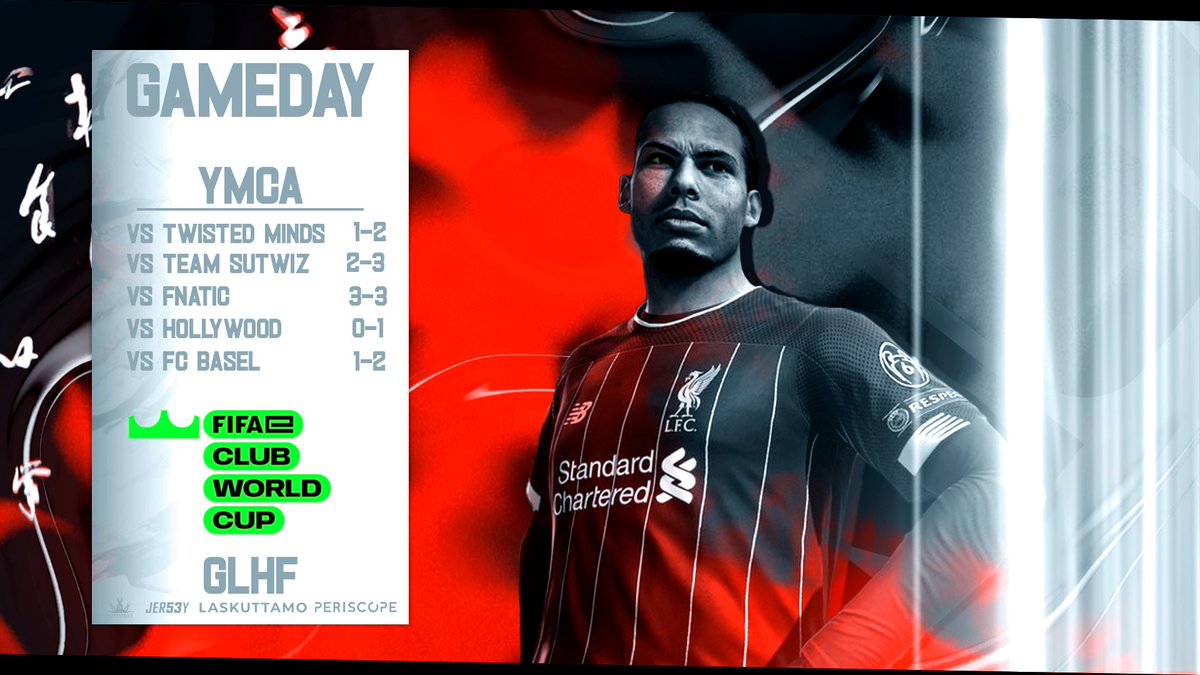 Toisen päivän tulokset group stagelta, valitettavasti jatkopaikka jäi haaveeksi tällä kertaa.  Iso kiitos joukkueellemme kovasta työstä ja saavutuksesta, sekä kiitos kaikille jotka olitte kannustamassa.

#FeCWC <a href="/FIFAe/">FIFAe</a> #ymcatampere #ymcatampere