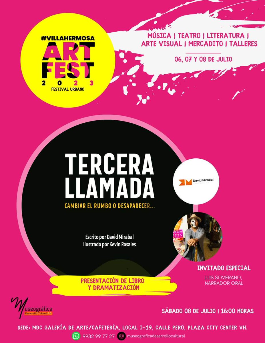 🚧 Estamos muy felices de presentar la #historieta, en el #Villahermosa #Art Fest 2023 
🗣 La narración oral de nuestro #cuento estará a cargo del gran Luis Soverano.
🗓️ Sábado 08 de julio 2023 / 16:00 hrs.
✅ MDC Galería de Arte
#cambiandorumbos #villahermosaartfest2023