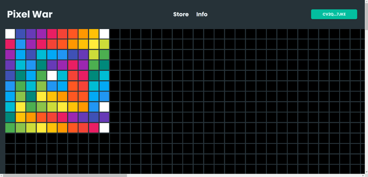 The Algorand Pixel War is a 100x100 grid composed of nodes, where each node is represented by a mutable (ARC19) NFT. By owning a node, you gain the power to customize its color, message, and make your mark on the Algorand Pixel War Grid.

#Algorand #algonft #algofam
