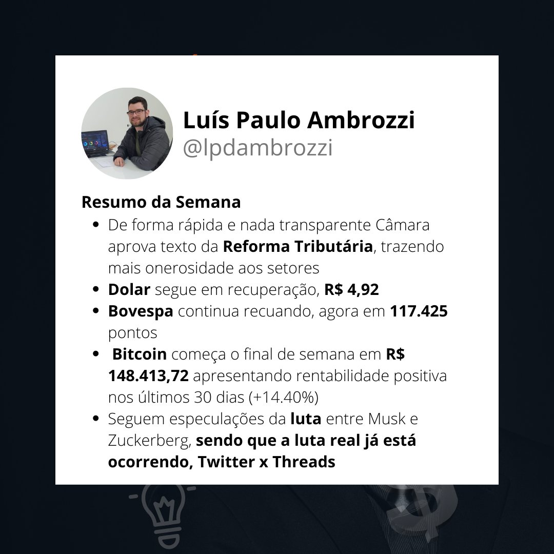 LPDAmbrozzi's tweet image. Resumo da Semana!🤑