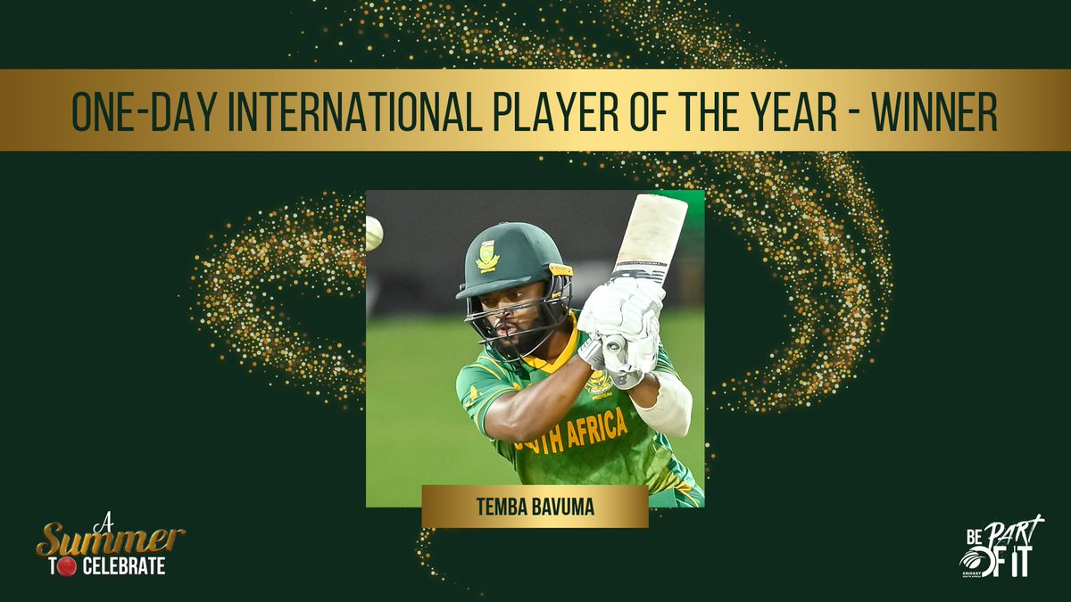 WINNER - ODI PLAYER OF THE YEAR 🏆

Temba Bavuma's return home against England, the West Indies, and the Netherlands saw him rack up consistent scores to wrap up a glorious home summer.

#CSAAwards2023 #SummerToCelebrate #BePartOfIt