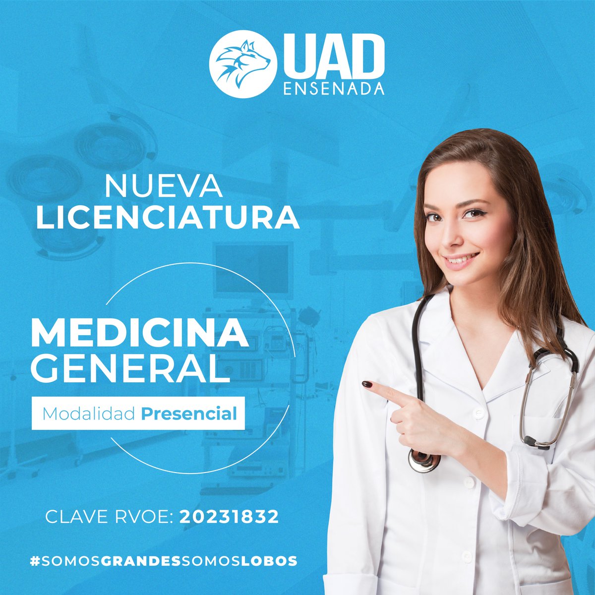 UADEnsenada's tweet photo. ¡NUEVA LICENCIATURA!

Estudia la licenciatura en MEDICINA GENERAL modalidad presencial. 🩺

⏰ Turno matutino o vespertino.
📆 Iniciamos clases en agosto.
📃 Clave RVOE: 20231832

+𝐈𝐍𝐅𝐎.
📞 646 204 6000
📲 WhatsApp: 646 245 2412

#SomosLobos 🐺
#Ensenada #BajaCalifornia https://t.co/RJr3dVfZPO