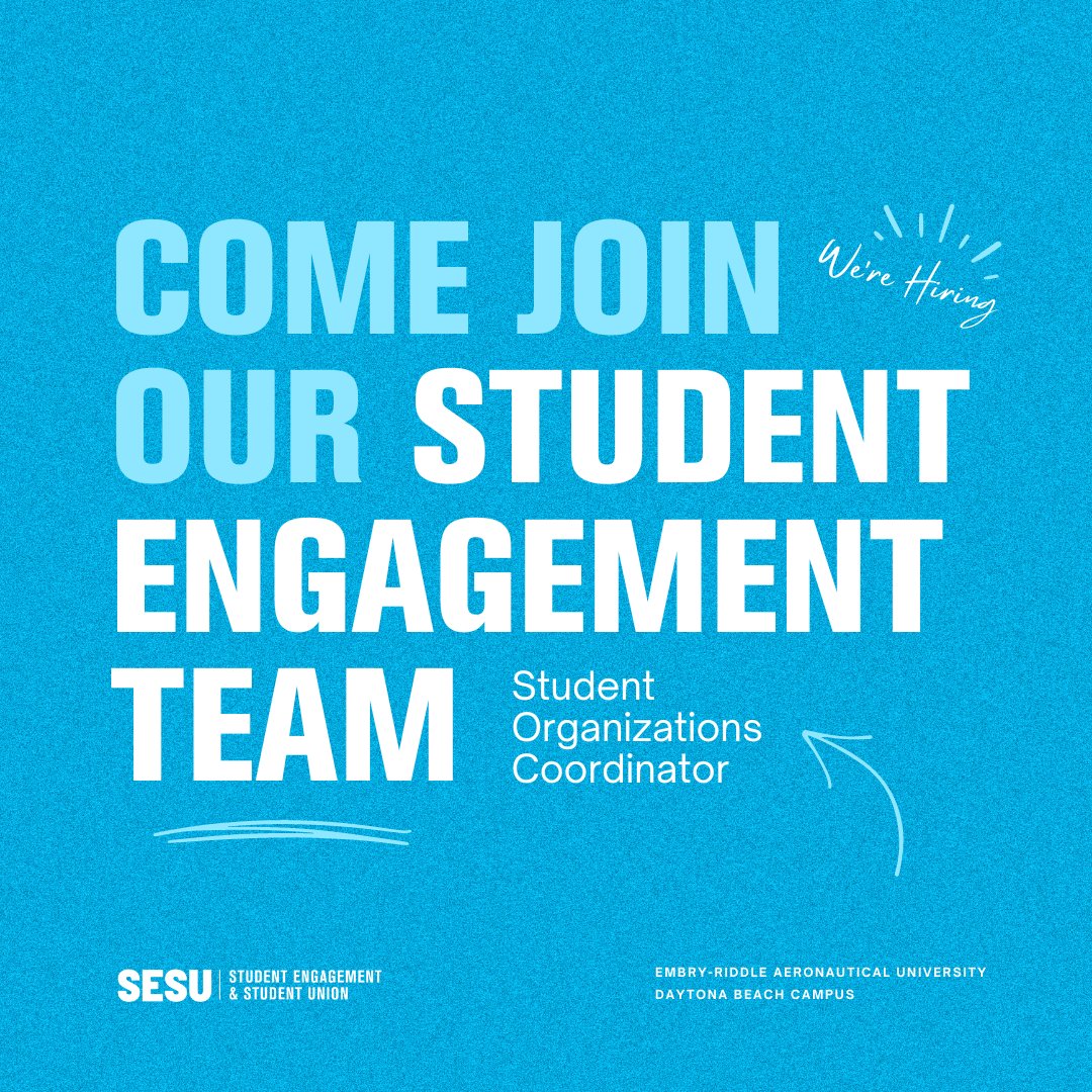 We're #hiring 📣
Our Team is seeking a Student Organizations Coordinator at <a href="/ERAU_Daytona/">Embry-Riddle Daytona Beach</a>. This position will support the Director of Student Organizations in advising and supporting the activities of over 250 student organizations.
Apply today bit.ly/3px60pW
#HigherEd