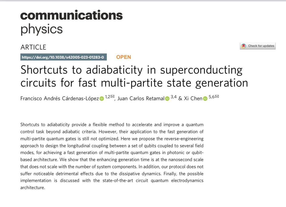 Xi Chen (@xichen_sta) on Twitter photo Shortcuts to adiabaticity proposed to inversely engineer the longitudinal coupling in cQED for fast multi-partite state generation. See the details published <a href="/CommsPhys/">Communications Physics</a> today. <a href="/NquireC/">NQUIRE Center</a> <a href="/ryc_upvehu/">Ramón y Cajal @ UPV/EHU</a> @ehuscientia <a href="/OpenSuperQPlus/">OpenSuperQPlus</a> Nice collaboration with <a href="/PanchocPhys/">Francisco Cárdenas</a> and <a href="/JCRetamal_A/">JCRetamal_A</a>. Shortcuts to adiabaticity proposed to inversely engineer the longitudinal coupling in cQED for fast multi-partite state generation. See the details published <a href="/CommsPhys/">Communications Physics</a> today. <a href="/NquireC/">NQUIRE Center</a> <a href="/ryc_upvehu/">Ramón y Cajal @ UPV/EHU</a> @ehuscientia <a href="/OpenSuperQPlus/">OpenSuperQPlus</a> Nice collaboration with <a href="/PanchocPhys/">Francisco Cárdenas</a> and <a href="/JCRetamal_A/">JCRetamal_A</a>.