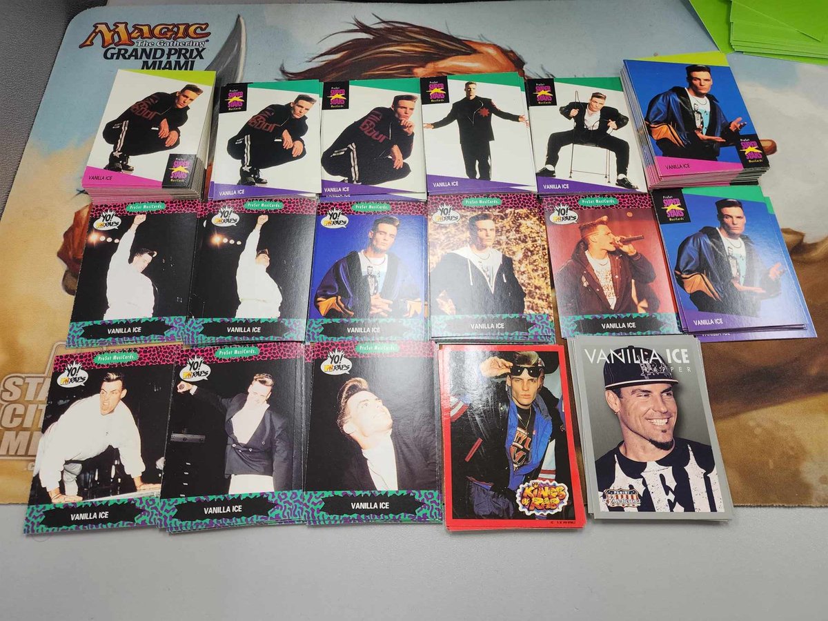 BenBleiweiss's tweet photo. All Right!  Stop, collaborate, and LISTEN!

The (self-proclaimed) largest Vanilla Ice trading card collection in the world - 153 total cards - can be yours for only $300 shipped!  

DM to purchase, 50% discount if @vanillaice purchases these!

@starcitygames #Vanillaice #MTG https://t.co/RUXP8Wfwyr