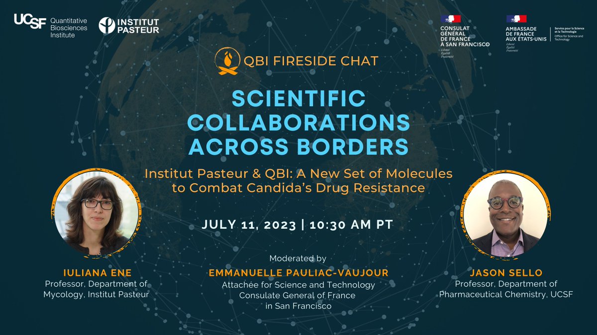 QBI (@qbi_ucsf) on Twitter photo The QBI Fireside Chat series co-organized by <a href="/FranceinSF/">Consulate General of France in San Francisco</a> will feature Iuliana Ene <a href="/ene_lab/">ene lab</a> and Jason Sello on 07/11 to discuss their recent paper on #candida species, and to highlight the synergy between <a href="/institutpasteur/">Institut Pasteur, since 1887</a> and QBI <a href="/UCSF/">UC San Francisco</a>.
Register: qbi.ucsf.edu/firesidechat-e… The QBI Fireside Chat series co-organized by <a href="/FranceinSF/">Consulate General of France in San Francisco</a> will feature Iuliana Ene <a href="/ene_lab/">ene lab</a> and Jason Sello on 07/11 to discuss their recent paper on #candida species, and to highlight the synergy between <a href="/institutpasteur/">Institut Pasteur, since 1887</a> and QBI <a href="/UCSF/">UC San Francisco</a>.
Register: qbi.ucsf.edu/firesidechat-e…