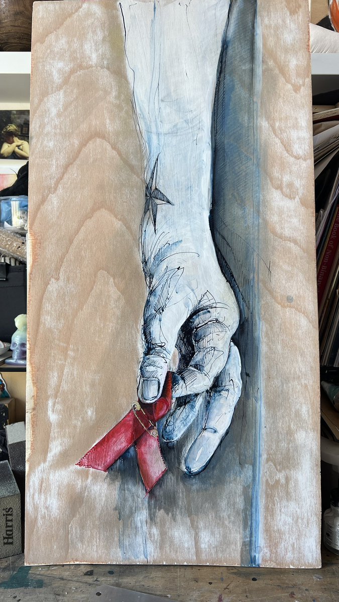 Holding tight. Holding a red ribbon to represent lesbians who held the hands of gay men as they were dying, who marched on the streets, who partied hard, who gave blood who continue to fight the stigma and hold on tightly to those remaining. #NorwichPride  exhibition <a href="/AssemblyHT/">Assembly House Trust</a>