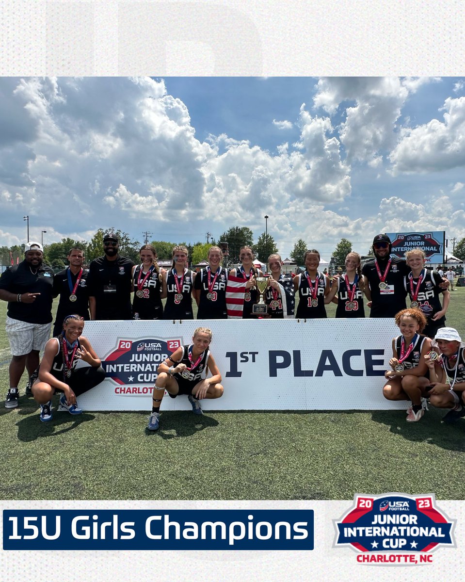 Congratulations to the USA, the 2023 Jr. International Cup 15U Girls Champions! 🇺🇸🏈🏆

#JrIntCup | #FlagFootball