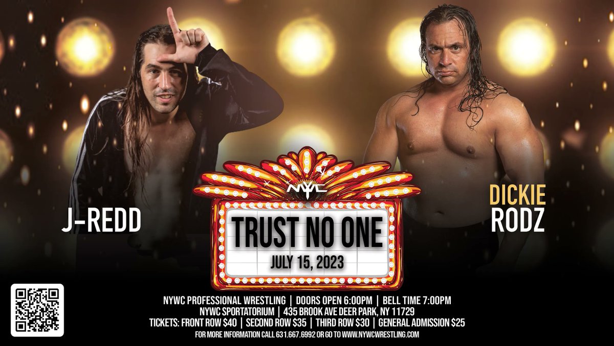 NYWCWRESTLING's tweet photo. Two stars looking to keep their momentum after coming off of big wins!

@J_REDD_ vs. @TheDickieRodz

Who will pick up the victory July 15th at Trust No One!?

Tickets available at https://t.co/NRSIKBcf9r https://t.co/4OsgpDfTmM