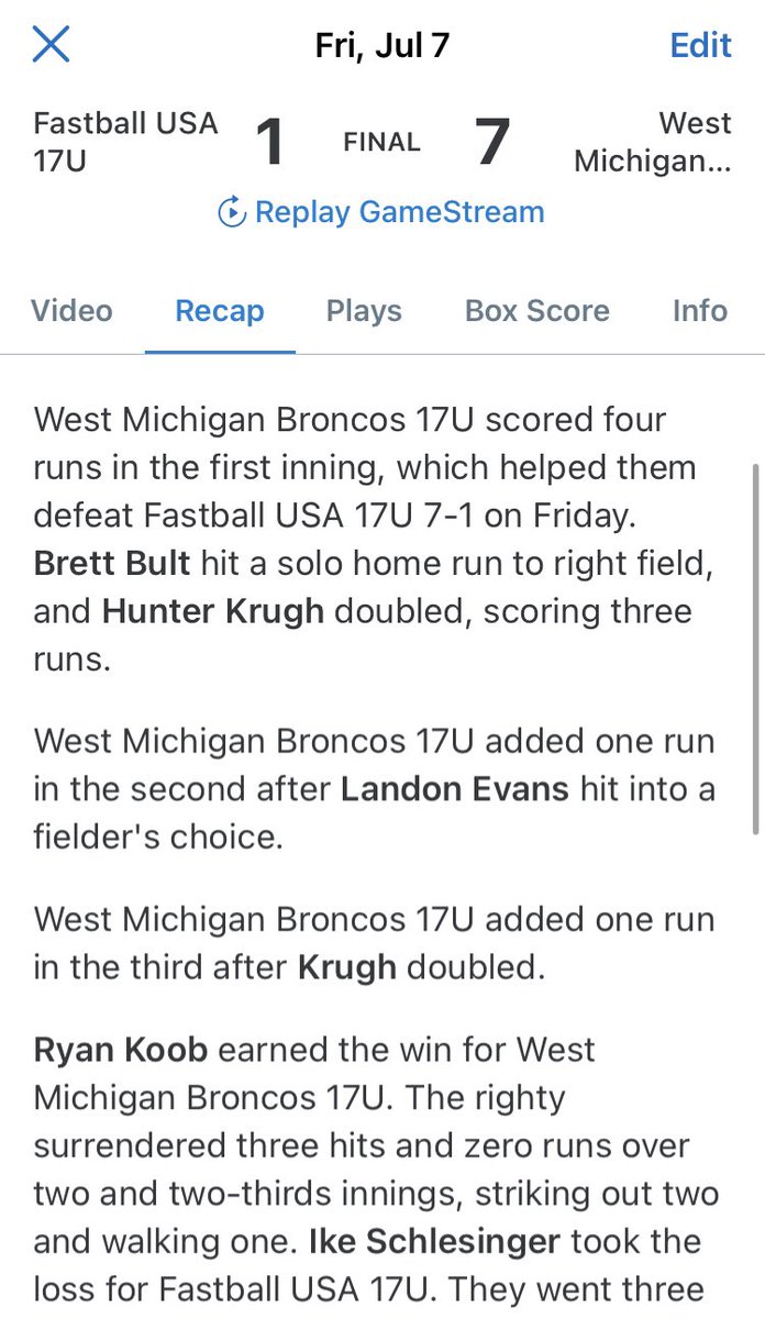 Steven Swope (@coachswope4) on Twitter photo Now that’s Broncos Baseball…
<a href="/koobryan10/">Ryan Koob</a> 2.2 innings 0ER 2Ks
<a href="/BrendanTanner6/">Brendan Tanner</a> 2.1 innings 1ER 1K
<a href="/robertdarrow12/">robert darrow</a> 1 inning 0ER
<a href="/hr_krugh/">Hunter Krugh</a> 2 Doubles 4RBI
<a href="/brettbult2/">Brett Bult</a> w/ a HR
<a href="/noahswope04/">Noah Swope</a> 1 hit 1RBI
<a href="/peyytonruthven/">Peyton Ruthven</a> <a href="/devaney_landon/">Landon DeVaney</a> <a href="/Ryan23586734/">ryankempisty</a> each w/ 1hit
<a href="/landonE72020203/">Landon Evans</a> 1 RBI Now that’s Broncos Baseball…
<a href="/koobryan10/">Ryan Koob</a> 2.2 innings 0ER 2Ks
<a href="/BrendanTanner6/">Brendan Tanner</a> 2.1 innings 1ER 1K
<a href="/robertdarrow12/">robert darrow</a> 1 inning 0ER
<a href="/hr_krugh/">Hunter Krugh</a> 2 Doubles 4RBI
<a href="/brettbult2/">Brett Bult</a> w/ a HR
<a href="/noahswope04/">Noah Swope</a> 1 hit 1RBI
<a href="/peyytonruthven/">Peyton Ruthven</a> <a href="/devaney_landon/">Landon DeVaney</a> <a href="/Ryan23586734/">ryankempisty</a> each w/ 1hit
<a href="/landonE72020203/">Landon Evans</a> 1 RBI