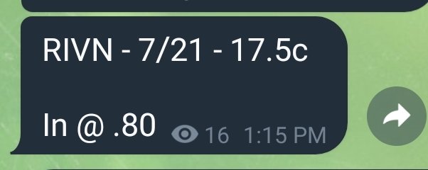 GeniusTrader777's tweet photo. $RIVN - sold these calls today 

7/21 - 17.5c

.80 to 7.83 - over 878% 🔥🔥🔥

After I sold those I picked up:

$RIVN - 8/18 - 40c 🏌️‍♂️

#OptionsTrading #SwingTrading #VIP #optionsgroup https://t.co/3zsk7RJlg9