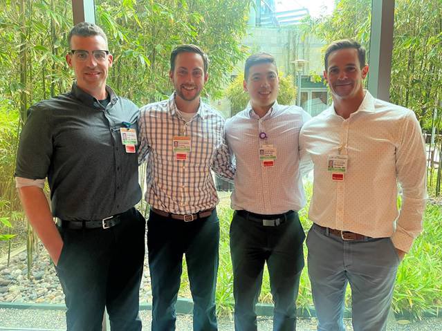Welcome to our new #RadOnc residents Dr. John Butler, Dr. Connor (Andrew) Puett, Dr. Edmund Qiao, and Dr. Benjamin Jacobs (pictured left to right). We’re looking forward to the next 4 years!