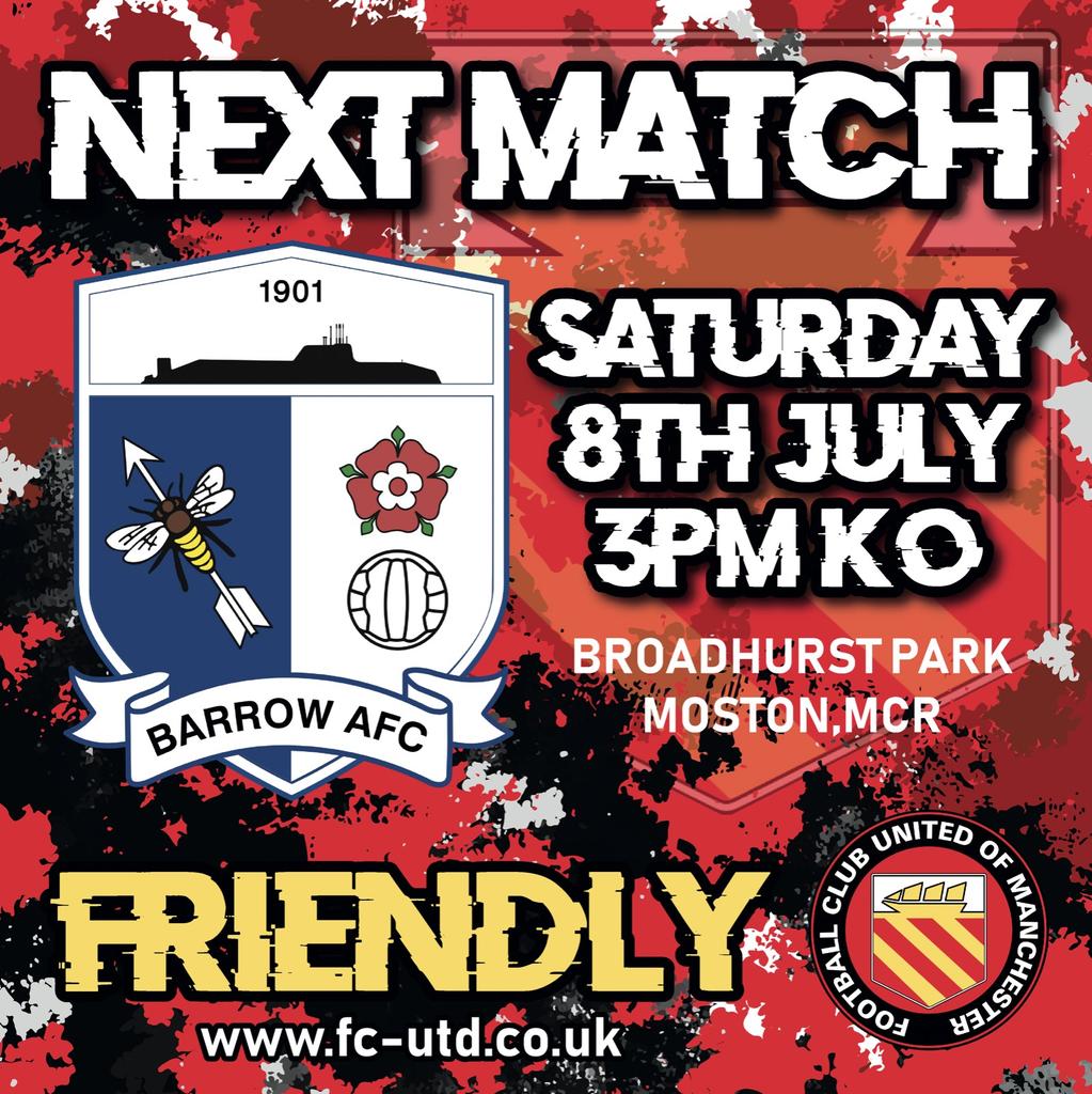 ⚽ Next game: <a href="/BarrowAFC/">Barrow AFC</a> 

We're back and ready to go - the new squad is assembled and you can be the first to see them grace Broadhurst Park

Reduced prices for the friendlies too!

£9 / £5 / £2

Full details ⤵️
fc-utd.co.uk/news-story/mat…

Be part of it

🟥🟥⬜⬛⬜🟥🟥