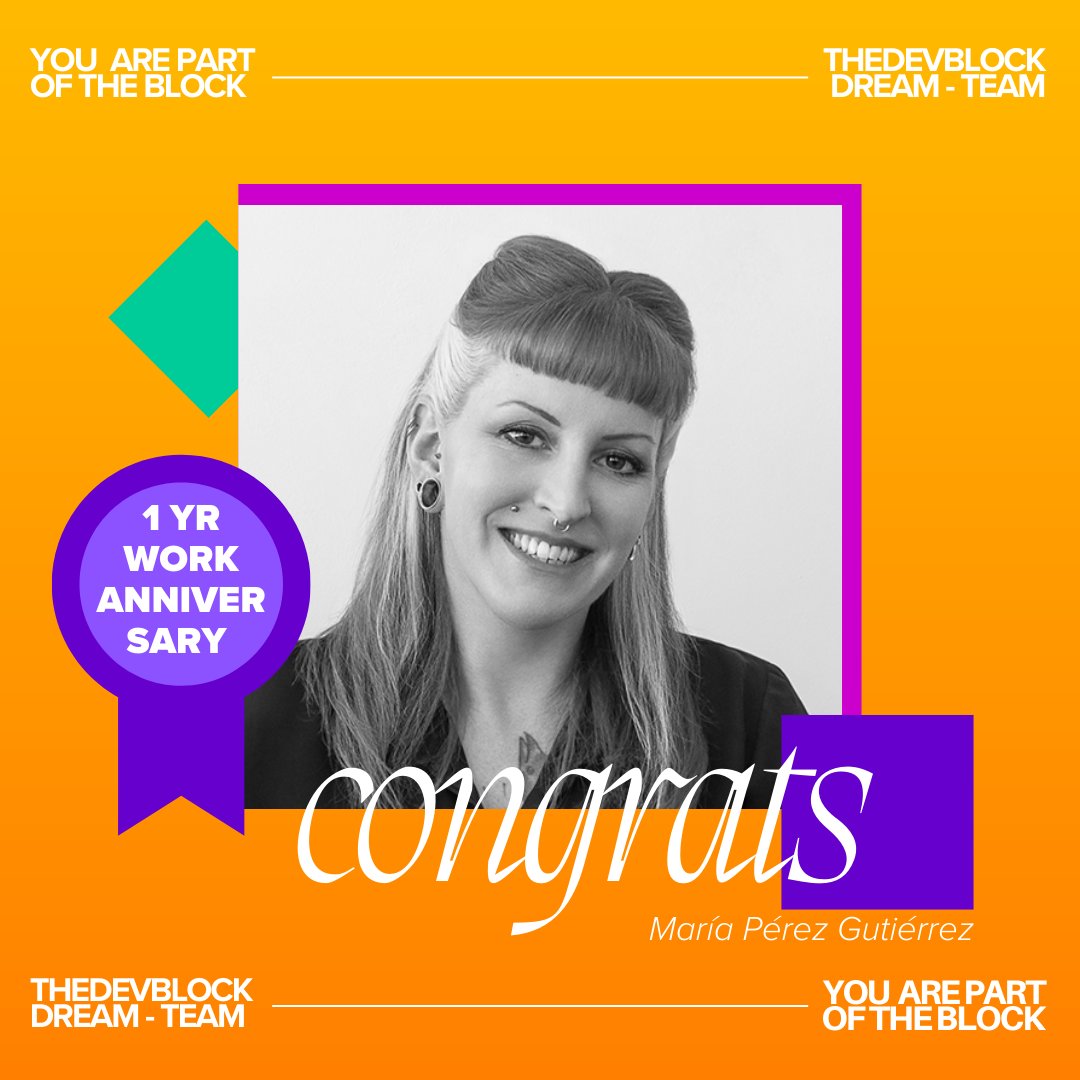 TheDevBlock's tweet image. 👋 Hey María!
Congrats on your ✨1 year #WorkAnniversary✨ at @TheDevBlock🤘😊!

#TheDevBlock #PartOfTheBlock #DreamTeam #anniversary
