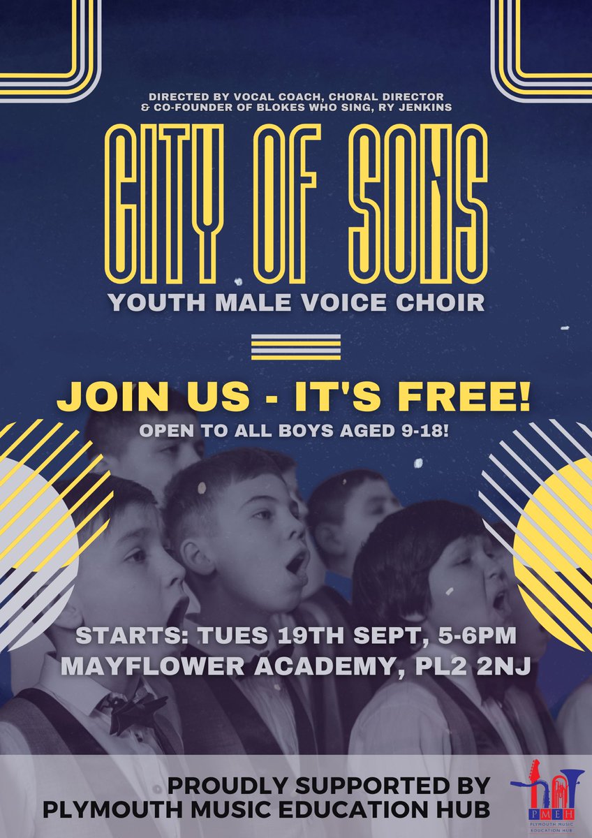 Excited to launch a brand new Youth Male Voice Choir in September funded by @PlymouthMEH. On the hunt for contemporary choral repertoire suggestions - if you have any, they’d be very welcome 🙏. Our aim is a simple one: Get more boys singing across the city.