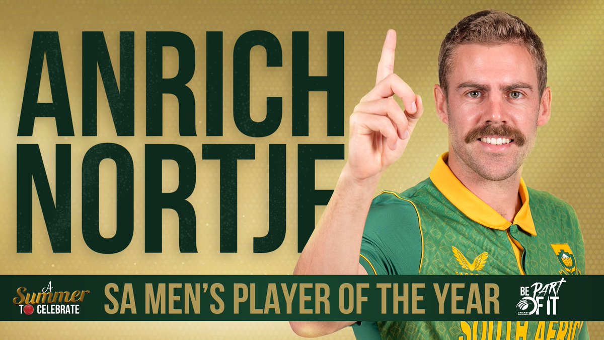 WINNER - MEN'S PLAYER OF THE YEAR 🏆

Anrich Nortje was an all-format superstar, regardless of the conditions, the occasion, and the opposition

#CSAAwards2023 #SummerToCelebrate #BePartOfIt