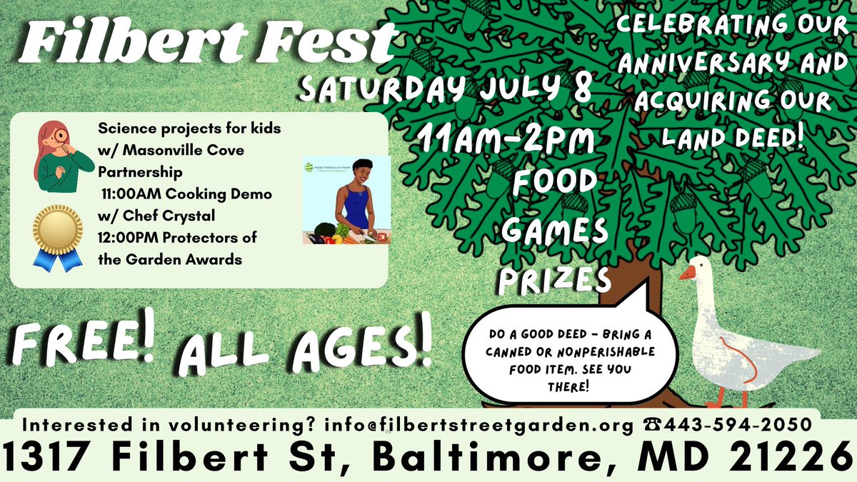 Thanks to <a href="/wbaltv11/">WBAL-TV 11 Baltimore</a> for their story on Filbert Fest🪿—link below! See you at #filbertstreetgarden tomorrow. We open at 11am, w/ games, prizes, and refreshments, and time to visit with all our animals! 

wbaltv.com/article/filber…