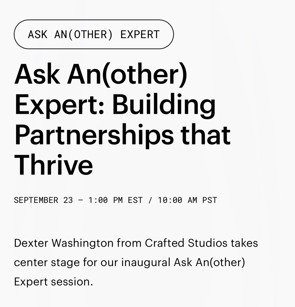 Quick fact for you: <a href="/craftedstudios_/">Crafted Studios | Web Design & Brand Studio</a> was a Webflow partner when there was only 50 in the US. 

I did a talk amongst the Experts about partnerships back when they use to do “ask another Expert”. We closed multiple partnerships for Webflow at the enterprise level.