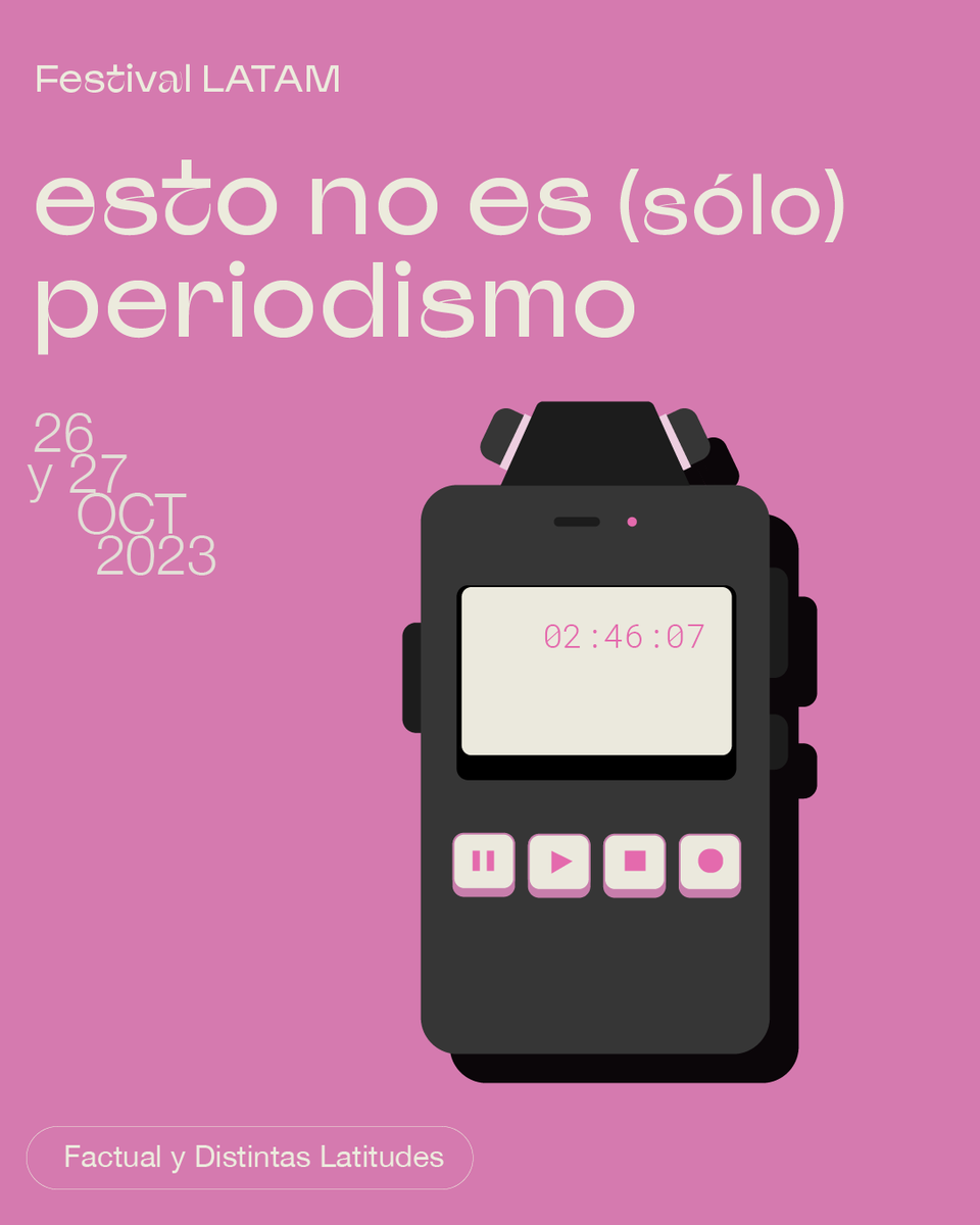 ¡Se viene el #FestivalLATAM de Medios Digitales y Periodismo!

Si quieres acceder a la preventa exclusiva o presentar algún medio o investigación, llena ya mismo este pre-registro.

¿Cuándo? 26 y 27 de octubre.
¿Dónde? Ciudad de México.

forms.gle/aoBMBssKJCWKNd…