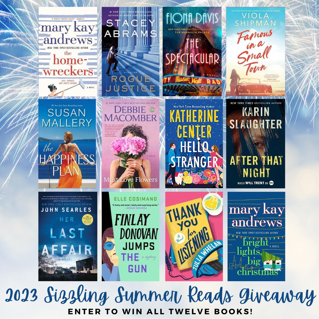 Elle Cosimano (@ellecosimano) on Twitter photo GIVEAWAY ALERT! One lucky winner will get these eleven books, PLUS an ARC of <a href="/mkayandrews/">mary kay andrews</a> BRIGHT LIGHTS, BIG CHRISTMAS. Entry deadline: Thurs 7/13/23. One winner will be chosen at random and announced on Fri 7/14/23. Good luck! DETAILS & ENTRY FORM HERE bit.ly/SizzlingSummer… GIVEAWAY ALERT! One lucky winner will get these eleven books, PLUS an ARC of <a href="/mkayandrews/">mary kay andrews</a> BRIGHT LIGHTS, BIG CHRISTMAS. Entry deadline: Thurs 7/13/23. One winner will be chosen at random and announced on Fri 7/14/23. Good luck! DETAILS & ENTRY FORM HERE bit.ly/SizzlingSummer…